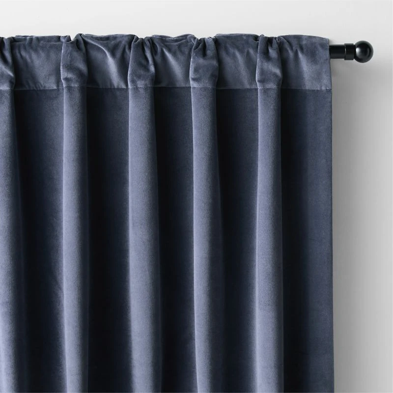 Indigo Blue Cotton Velvet Window Curtain Panel 48"x84"