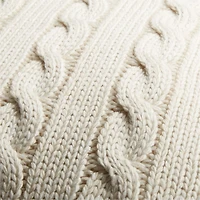 Alabaster Ivory Wool Blend Cozy Cable Knit 23"x23" Throw Pillow Cover
