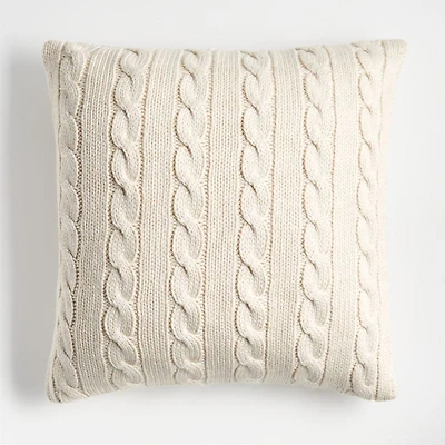 Alabaster Ivory Wool Blend Cozy Cable Knit 23"x23" Throw Pillow Cover