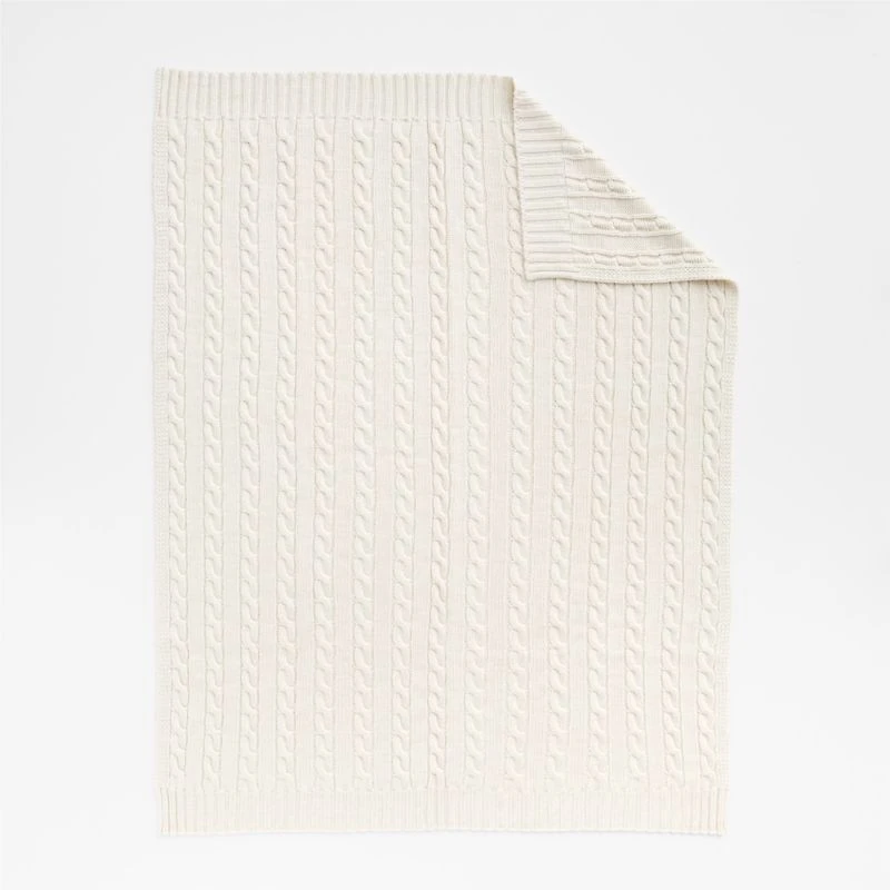 Alabaster Beige Wool Blend Cozy Cable Knit 70"x55" Throw Blanket