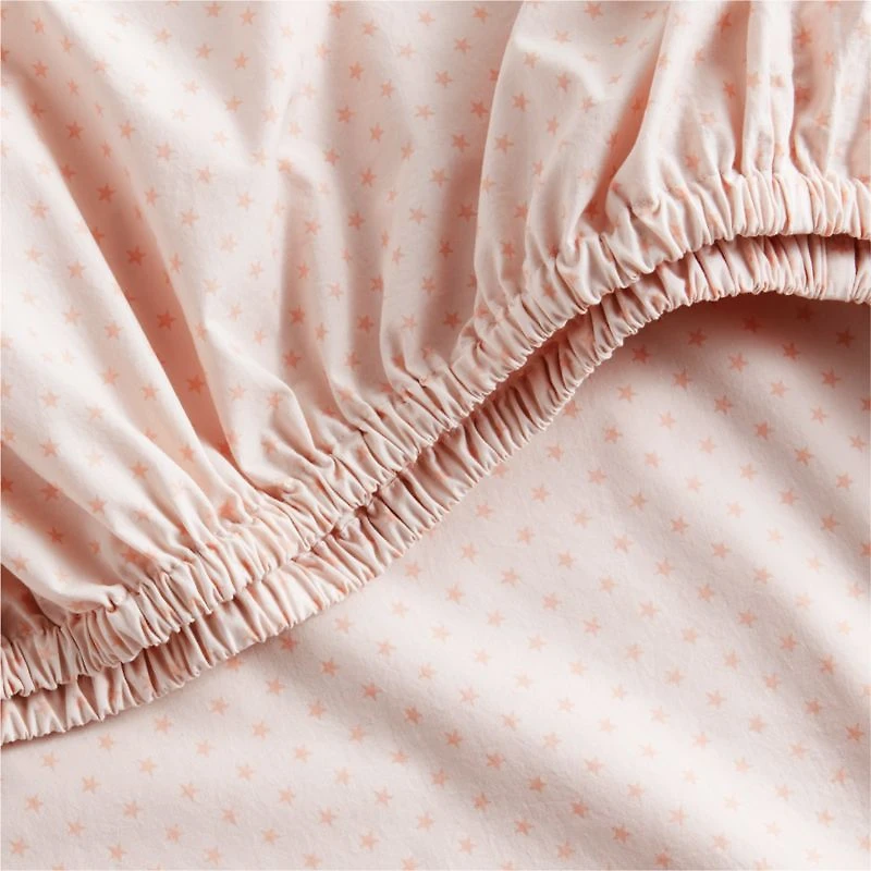 Cozy Cloud Modern Star Elegant Pink Washed Organic Cotton Baby Crib Fitted Sheet
