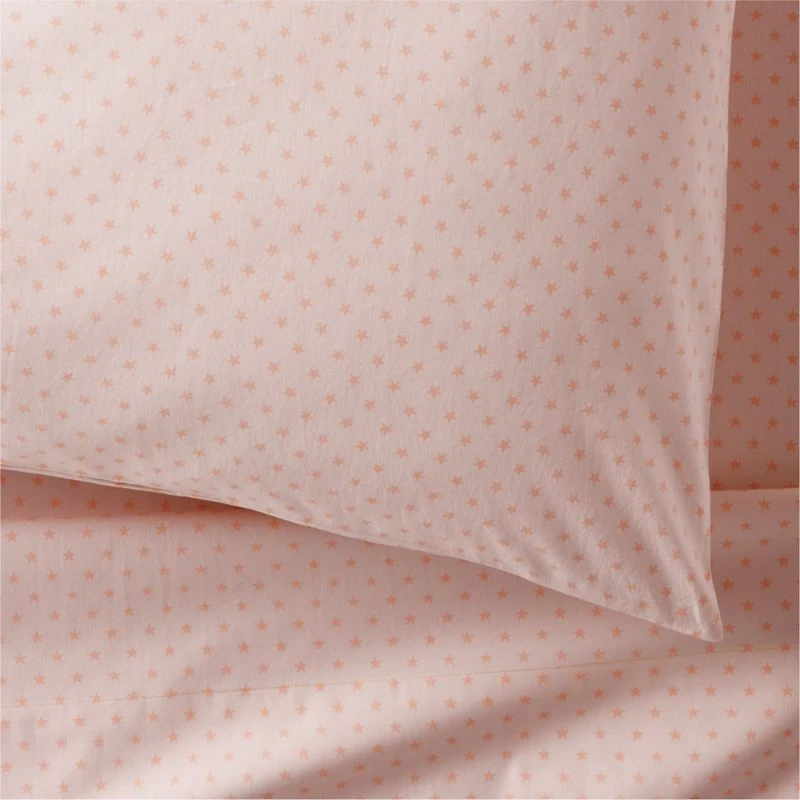 Cozy Cloud Modern Star Elegant Pink Washed Organic Cotton Kids Twin Sheet Set
