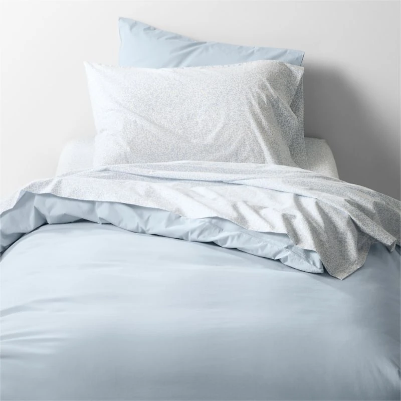 CozyCloud Organic Cotton Mini Floral Sky Blue Twin XL Sheet Set