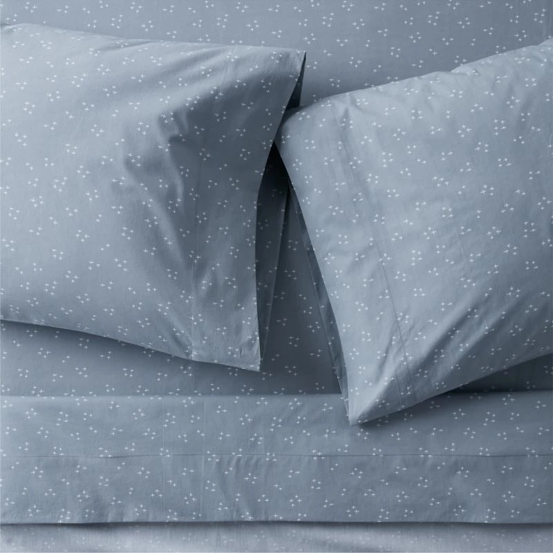 Cozy Cloud Twinkle Mist Blue Washed Organic Cotton Kids Twin Sheet Set