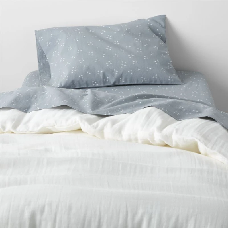 Cozy Cloud Twinkle Mist Blue Washed Organic Cotton Toddler Sheet Set
