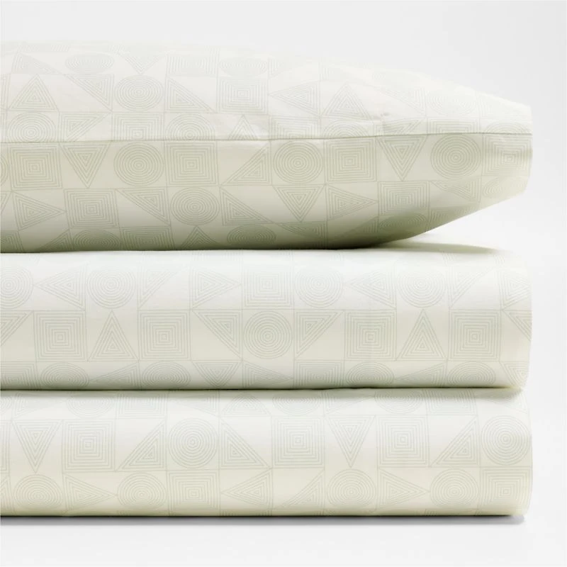 Cozy Cloud Zen Geo Muted Teal Washed Organic Cotton Kids Twin Sheet Set