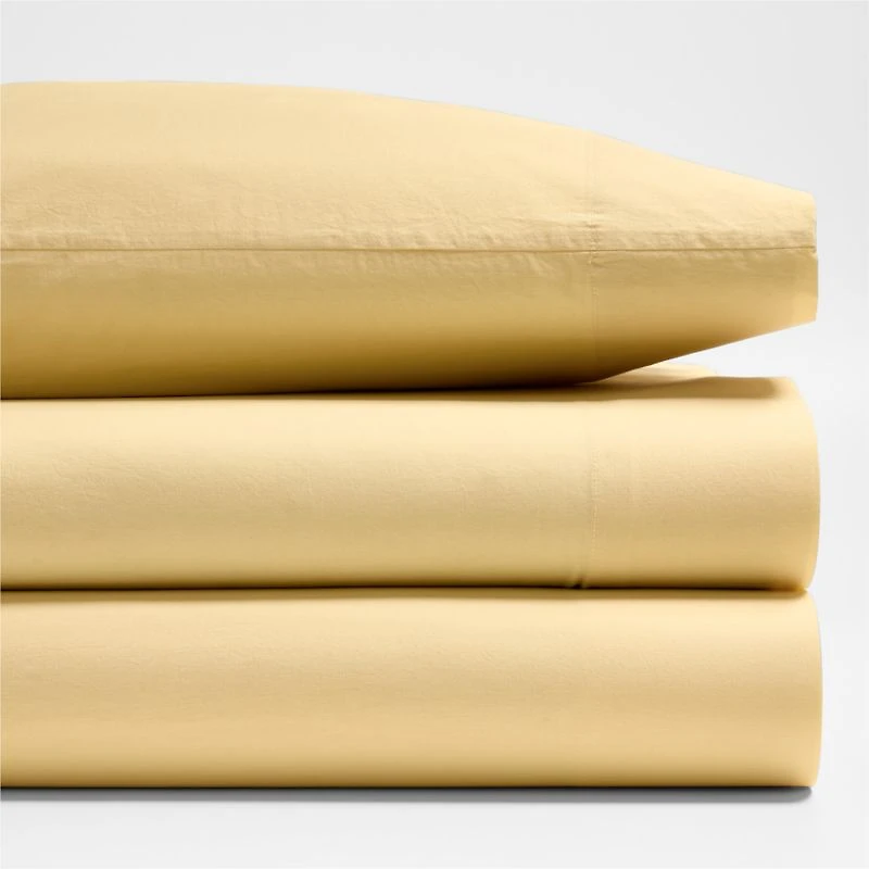 Cozy Cloud Straw Yellow Washed Organic Cotton Kids Queen Sheet Set