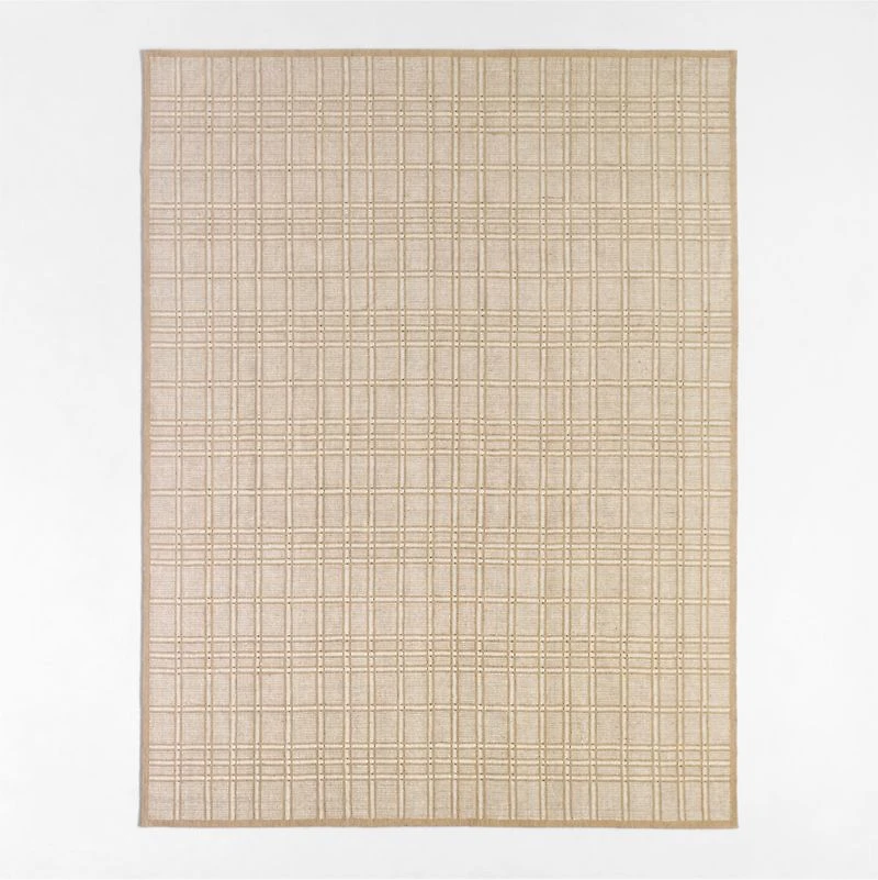 Copenhagen Jute Wool Blend Handwoven Plaid Ivory Area Rug 6'x9'