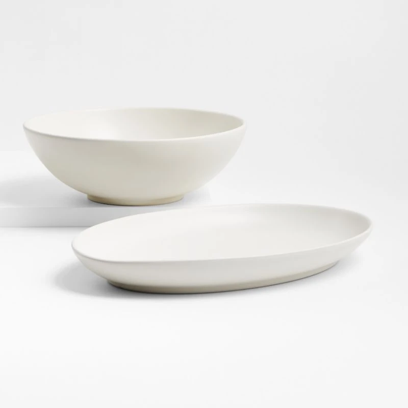 Craft Linen Cream Large Stoneware Serving Bowl