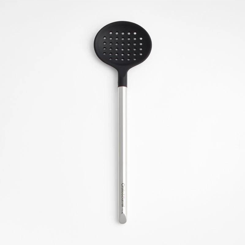 Crate & Barrel Black Silicone and Stainless Steel Slotted Spoon