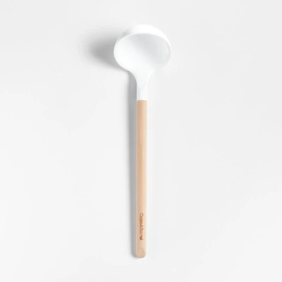 Crate & Barrel White Silicone and Wood Ladle