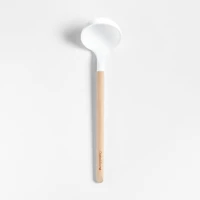 Crate & Barrel White Silicone and Wood Ladle