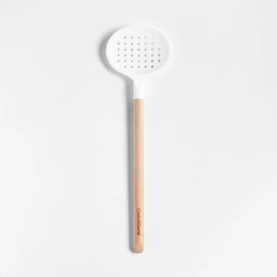 Crate & Barrel Wood and White Silicone Slotted Spoon