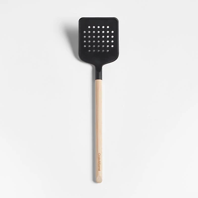 Crate & Barrel Black Silicone and Wood Slotted Turner Spatula