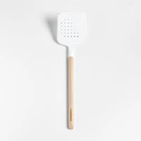 Crate & Barrel White Silicone and Wood Slotted Turner Spatula