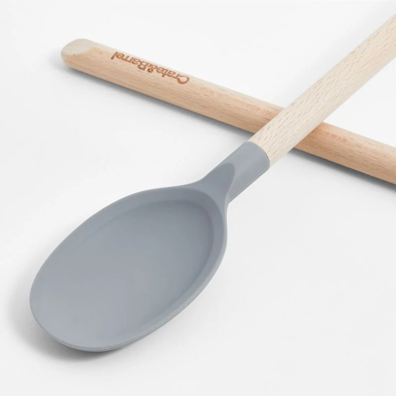 Crate & Barrel Wood and Grey Silicone Spoon
