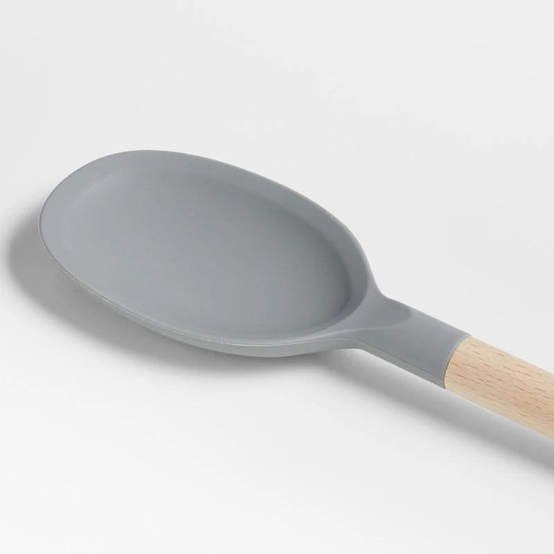 Crate & Barrel Wood and Grey Silicone Spoon