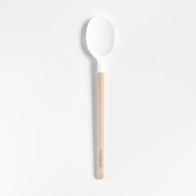 Crate & Barrel White Silicone and Wood Spoon