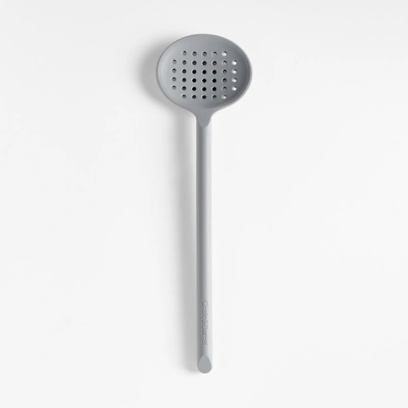 Crate & Barrel Grey Silicone Slotted Spoon