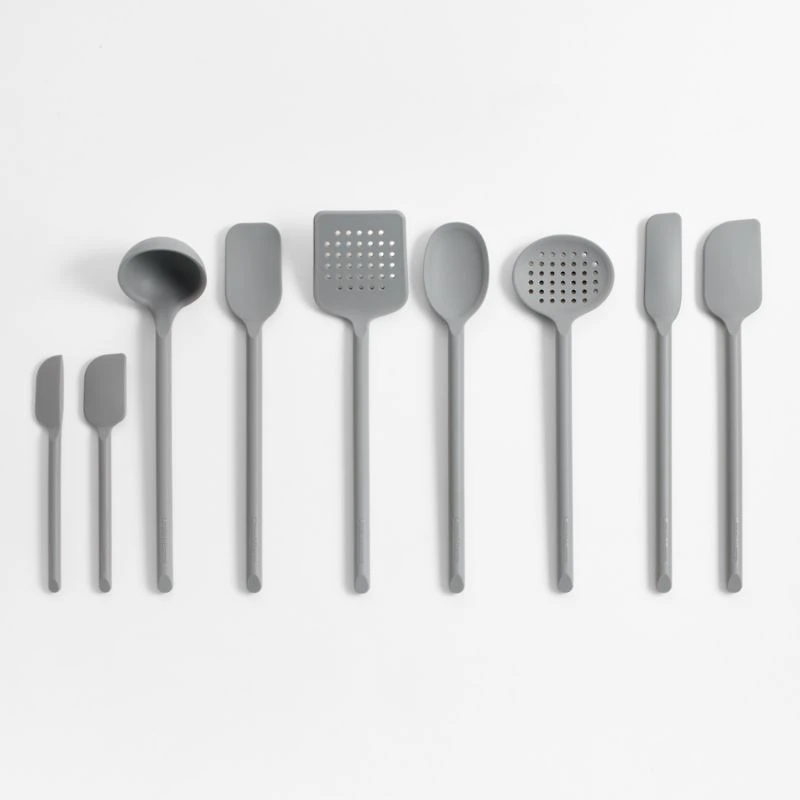 Crate & Barrel Grey Silicone Slotted Spoon