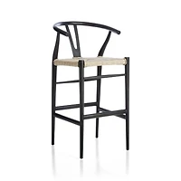 Crescent Black Wood Wishbone Counter Stool