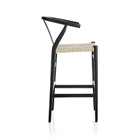 Crescent Black Wood Wishbone Counter Stool