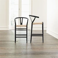 Crescent Black Wood Wishbone Counter Stool