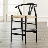 Crescent Black Wood Wishbone Counter Stool