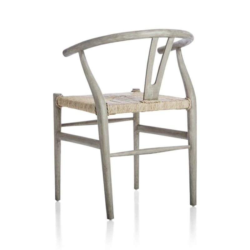 Crescent Weathered Grey Wood Wishbone Dining Chair
