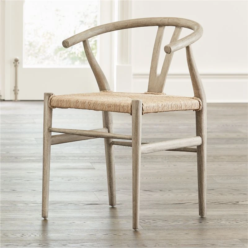 Crescent Weathered Grey Wood Wishbone Dining Chair