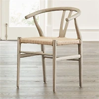 Crescent Weathered Grey Wood Wishbone Dining Chair