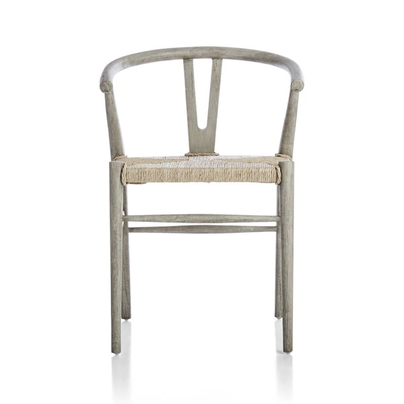 Crescent Weathered Grey Wood Wishbone Dining Chair