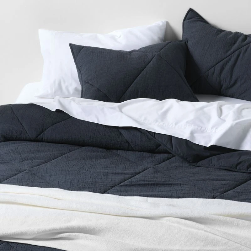 Cotton Crinkle Matelasse Midnight Navy Blue Full/Queen Comforter