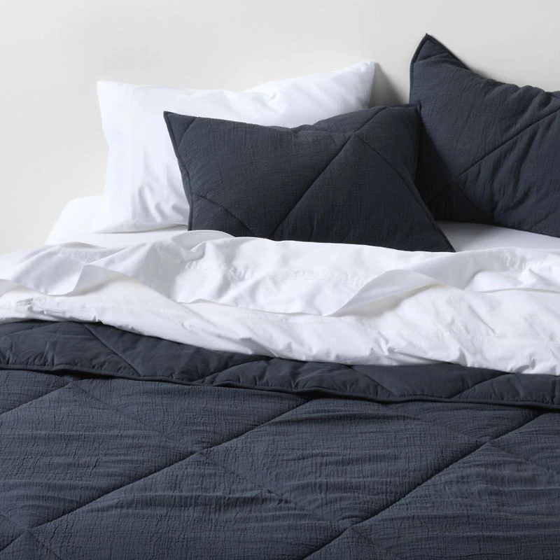 Cotton Crinkle Matelasse Midnight Navy Blue Full/Queen Comforter