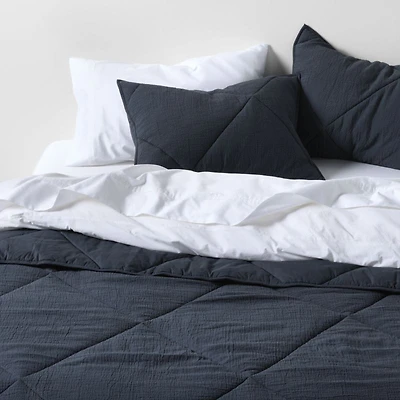 Cotton Crinkle Matelasse Midnight Navy Blue Full/Queen Comforter