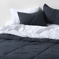 Cotton Crinkle Matelasse Midnight Navy Blue Full/Queen Comforter