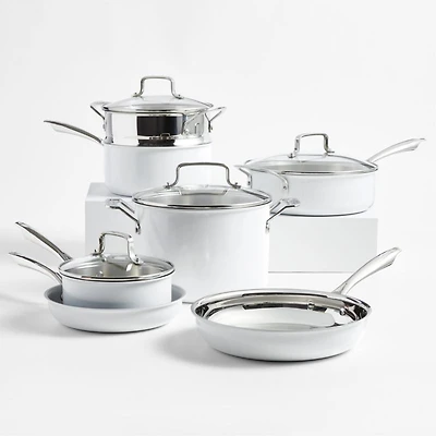Cuisinart ® 11-Piece Matte White Stainless Steel Cookware Set with Ceramic Non-Stick Fry Pan