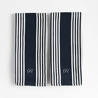 Cuisine Indigo with White Stripe Organic Cotton Kitchen Towels, Set of 2