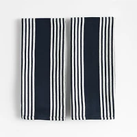 Cuisine Indigo with White Stripe Organic Cotton Kitchen Towels, Set of 2