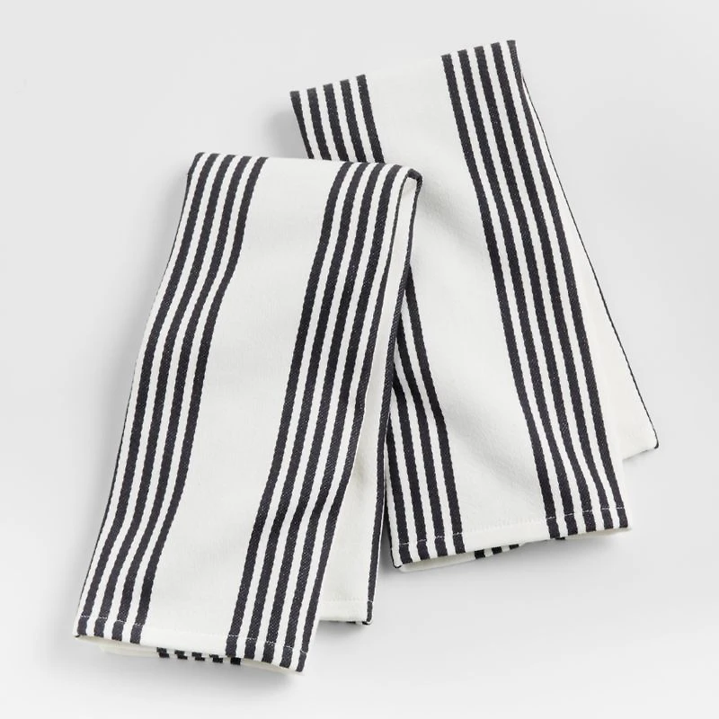 Cuisine White with Black Stripe Organic Cotton Dish Towels, Set of 2