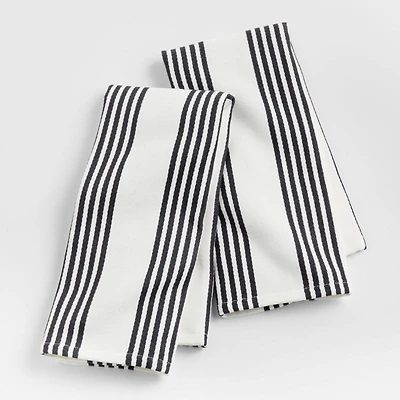 Cuisine White with Black Stripe Organic Cotton Dish Towels, Set of 2
