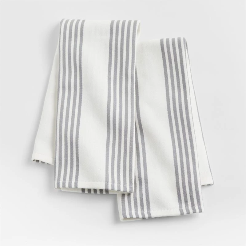 Cuisine White with Stripe Organic Cotton Dish Towels