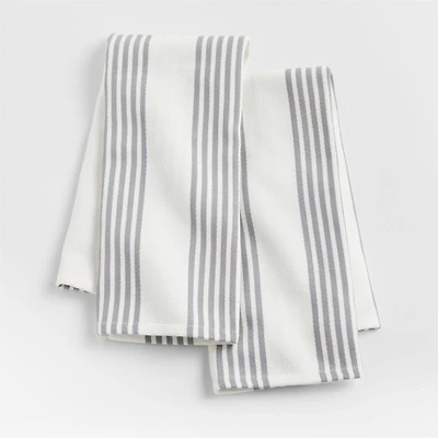 Cuisine White with Stripe Organic Cotton Dish Towels