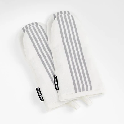 Cuisine Stripe Grey Organic Cotton Oven Mitts, Set of 2