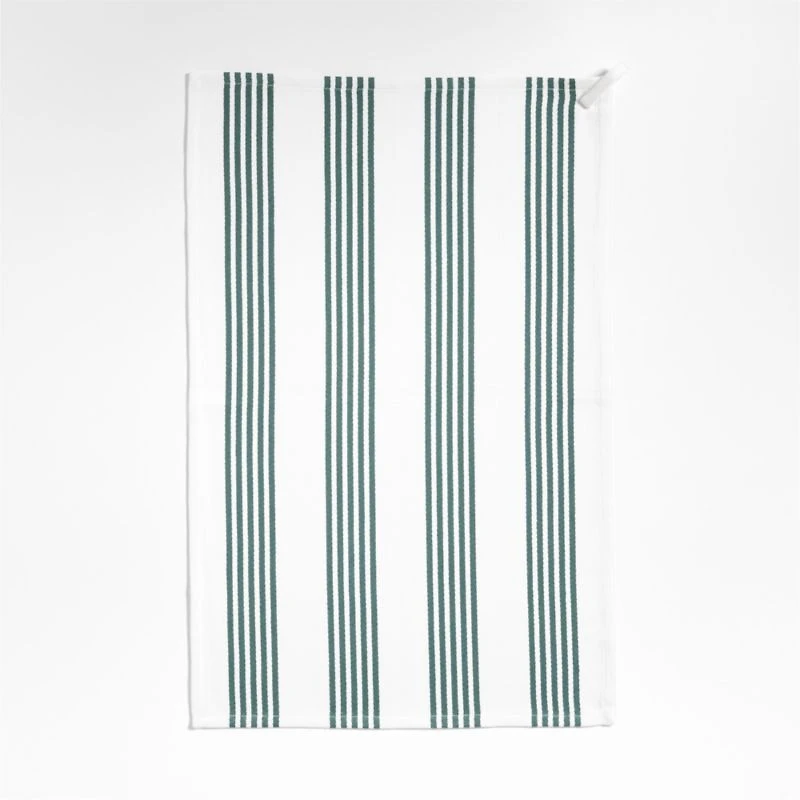 Cuisine White with Green Stripe Organic Cotton Dish Towels, Set of 2