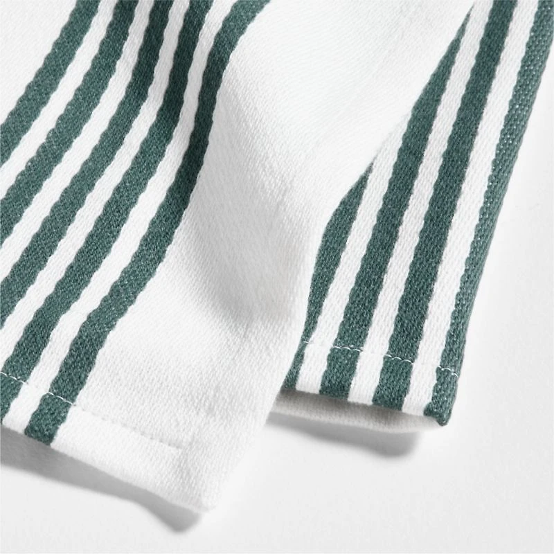 Cuisine White with Green Stripe Organic Cotton Dish Towels, Set of 2