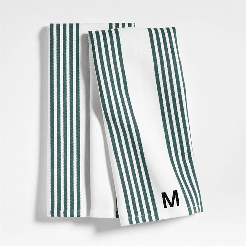 Cuisine White with Green Stripe Organic Cotton Dish Towels, Set of 2