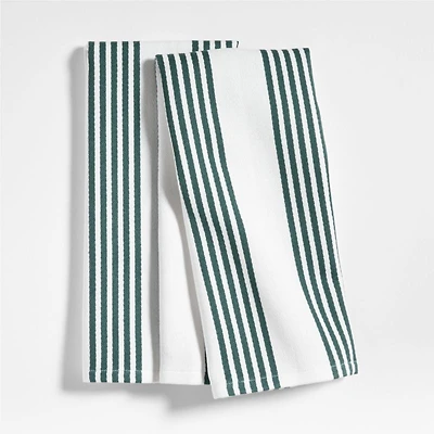 Cuisine White with Green Stripe Organic Cotton Dish Towels, Set of 2