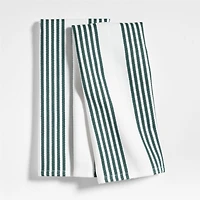 Cuisine White with Green Stripe Organic Cotton Dish Towels, Set of 2