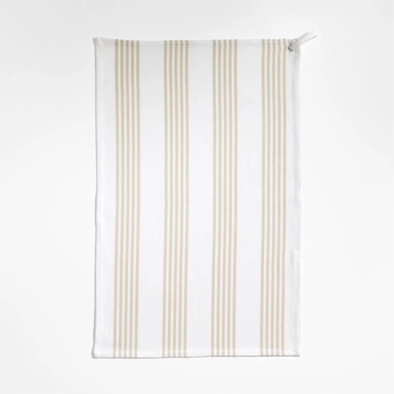 Cuisine Stripe Alabaster Beige Organic Cotton Kitchen Towels, Set of 2
